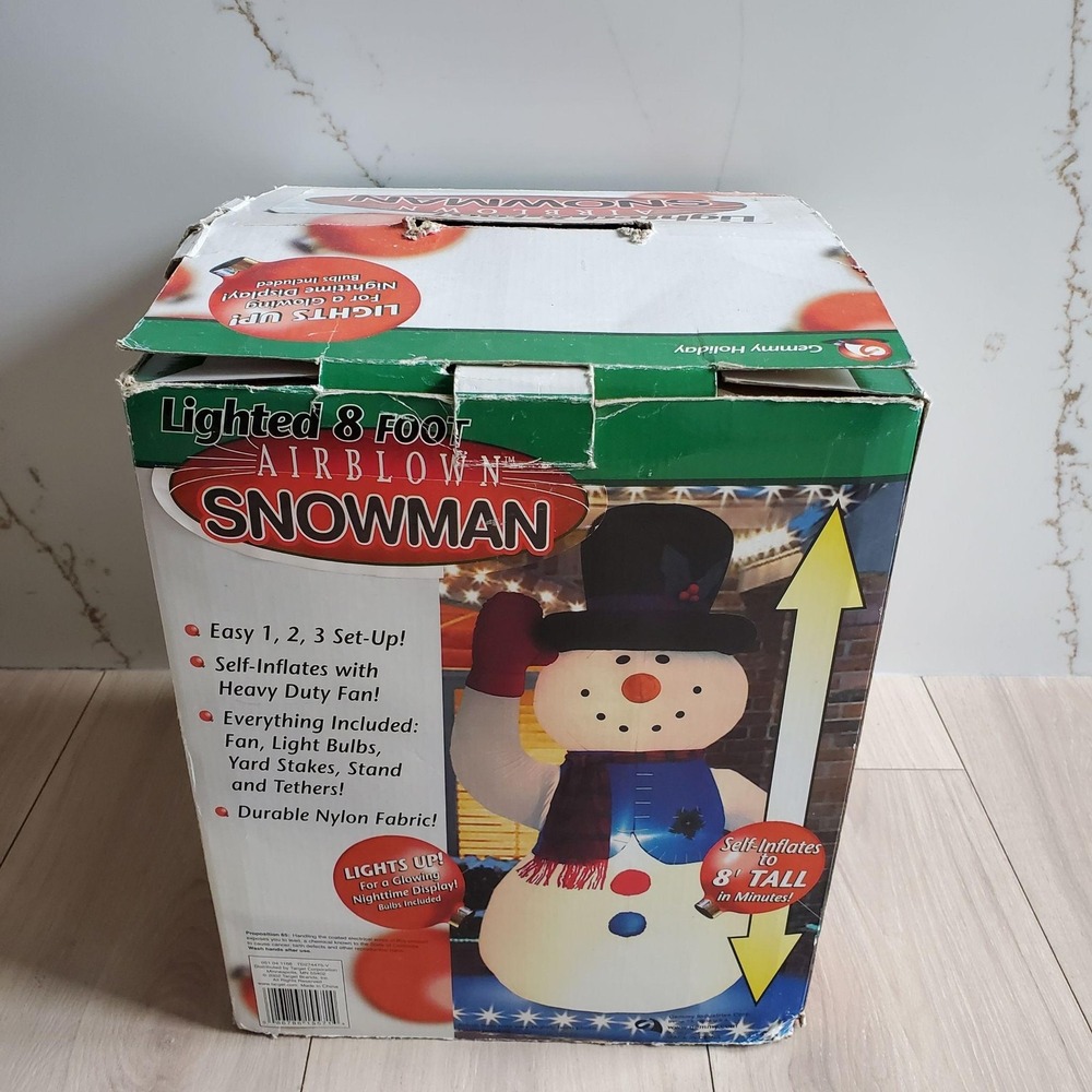 Vintage Gemmy Airblown Snowman 8 Foot Lighted Christmas Inflatable Yard Decor